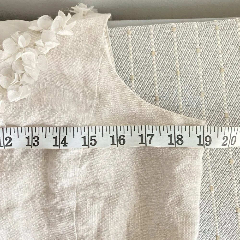 Kensie Linen Mini Dress in Natural Cream with Floral Appliqué - Picture 8 of 14